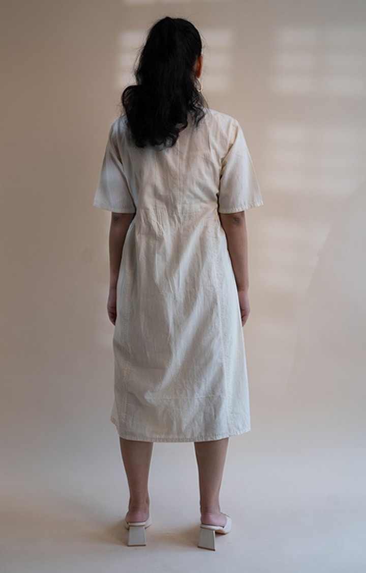 Women's Off White Cotton Shirt Dress