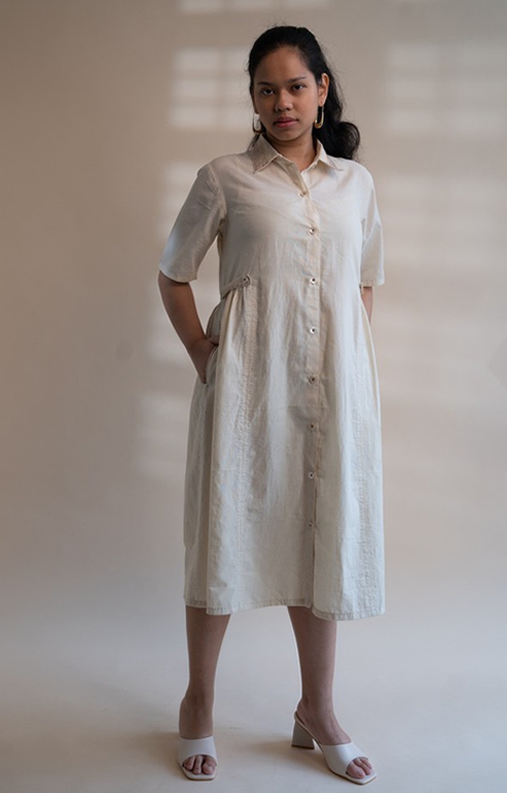 Lafaani | Women's Off White Cotton Shirt Dress
