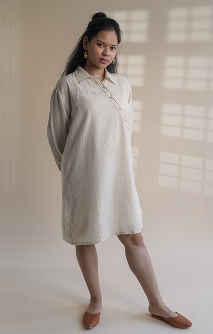 Women's White Cotton Shirt Dress