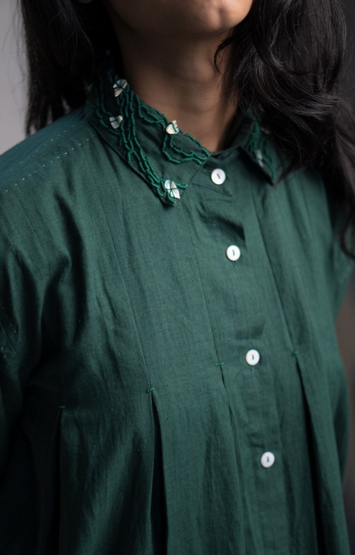 Women's Green Cotton Shirt Dress