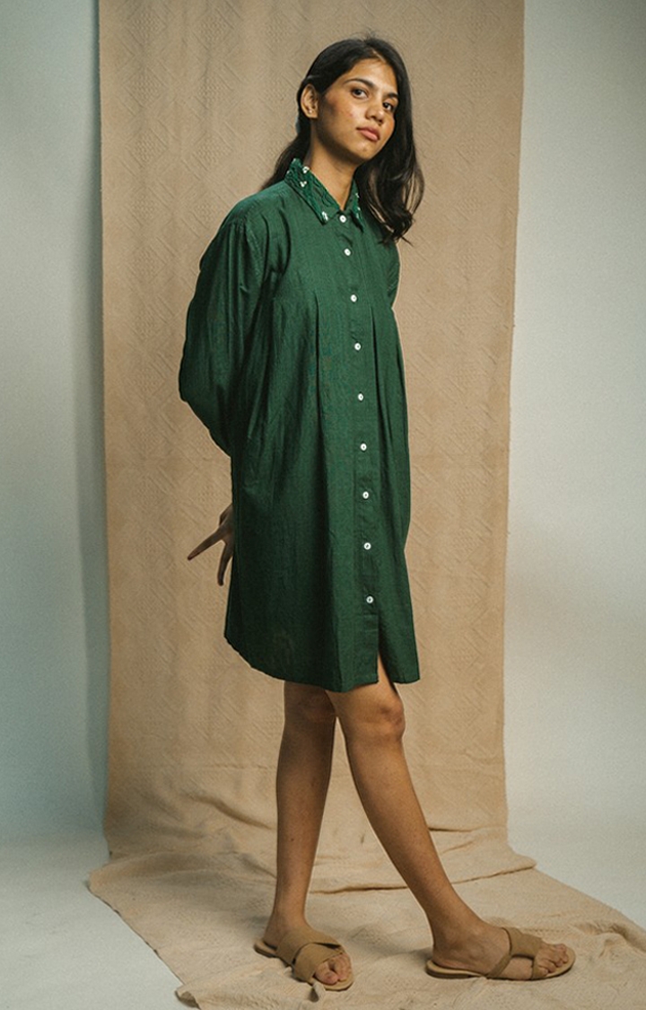 Women's Green Cotton Shirt Dress