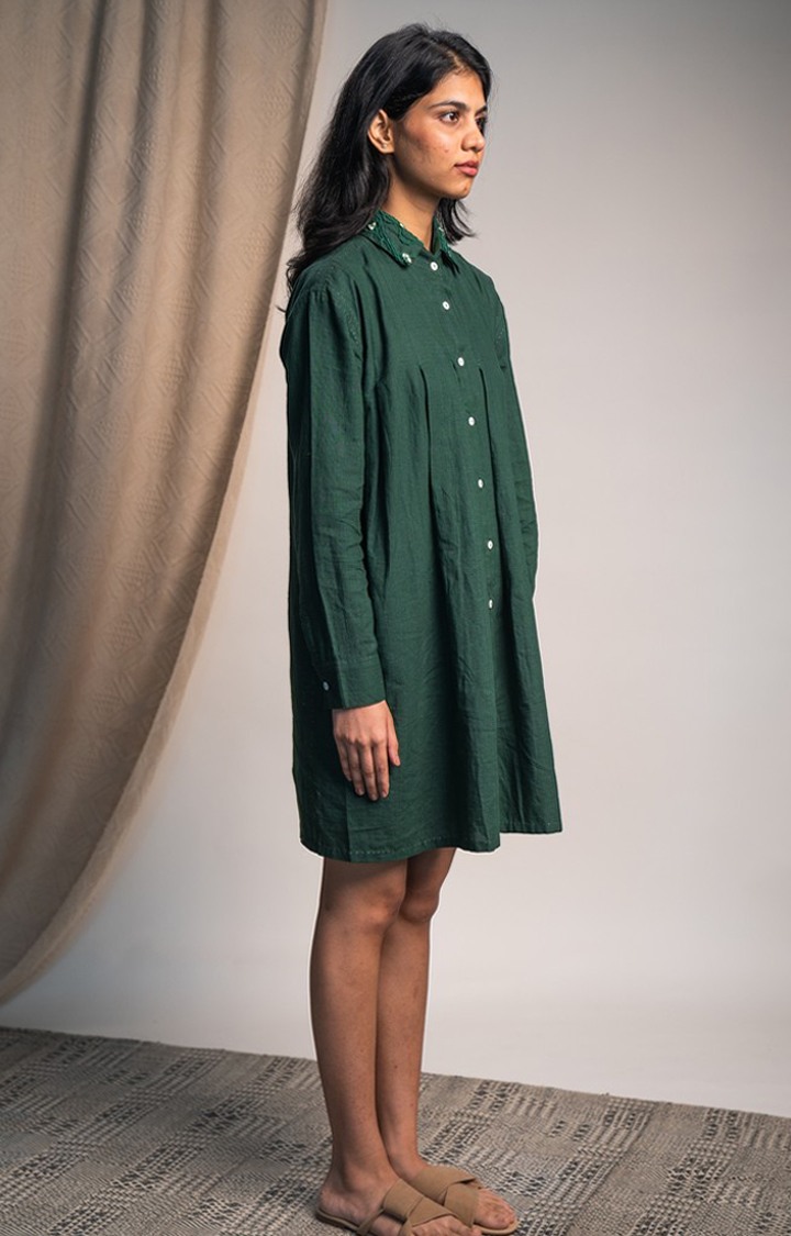 Women's Green Cotton Shirt Dress