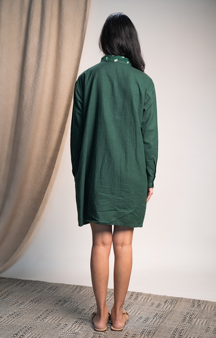 Women's Green Cotton Shirt Dress