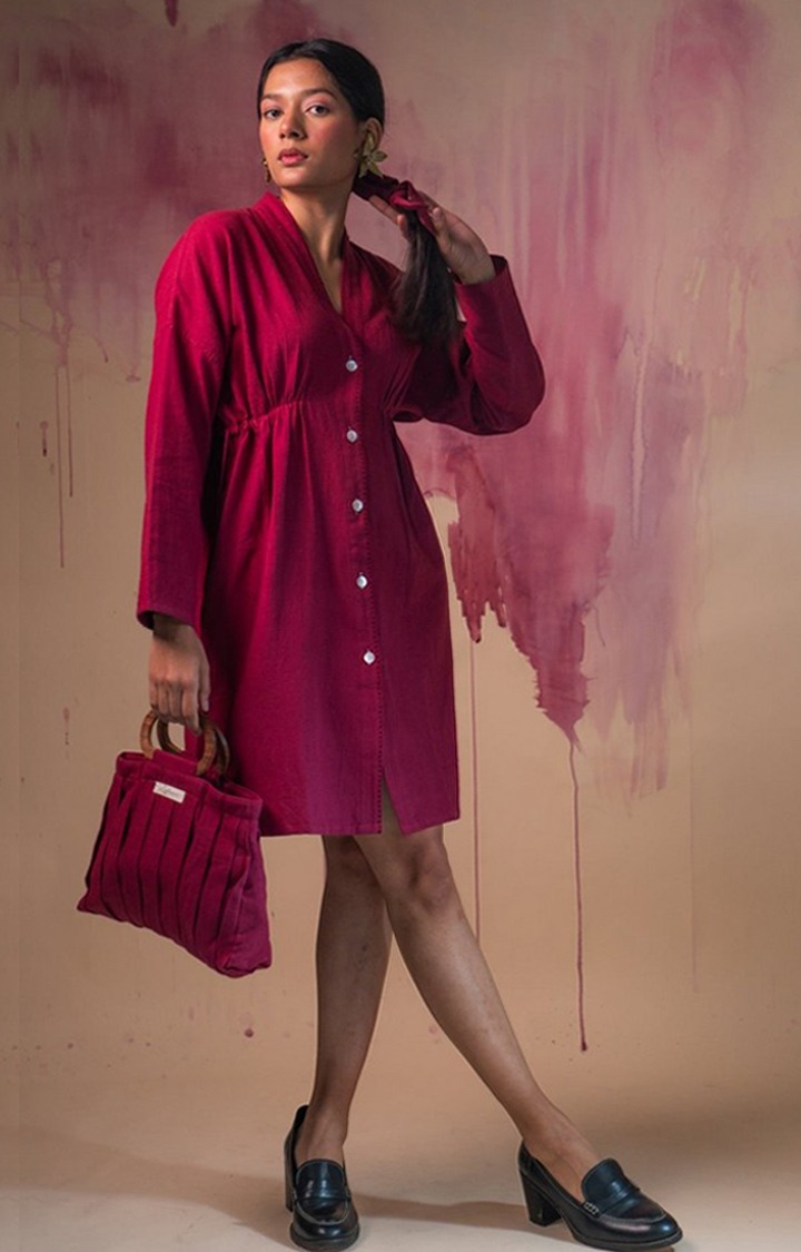 Women's Pink Cotton Shirt Dress