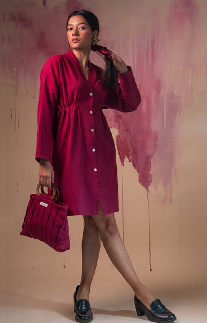 Women's Pink Cotton Shirt Dress