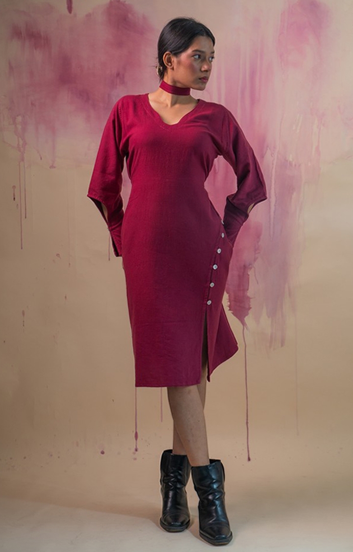 Lafaani | Women's Red Cotton Bodycon Dress