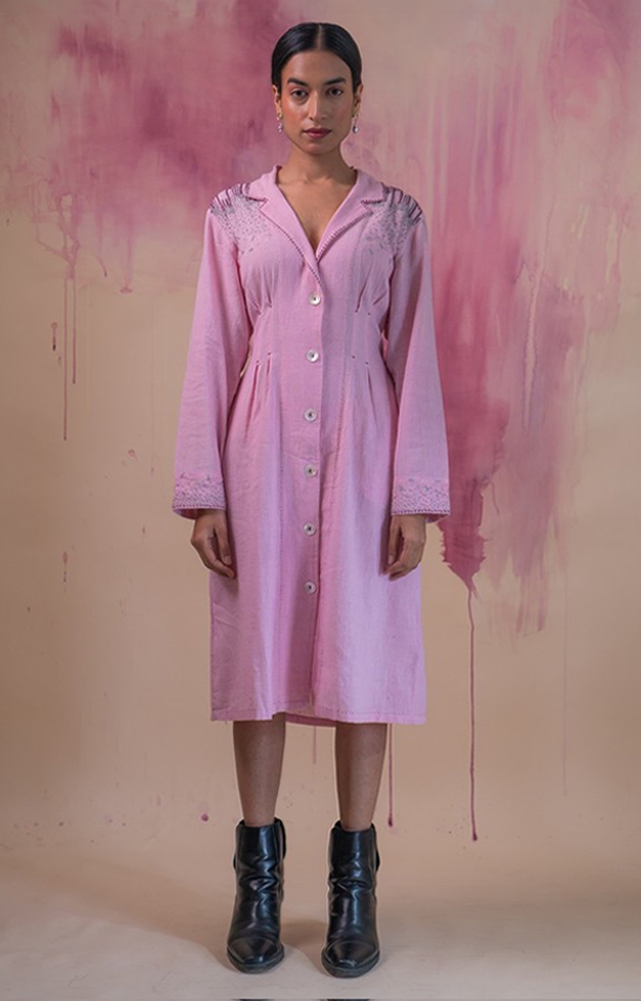 Lafaani | Women's Pink Cotton Shirt Dress