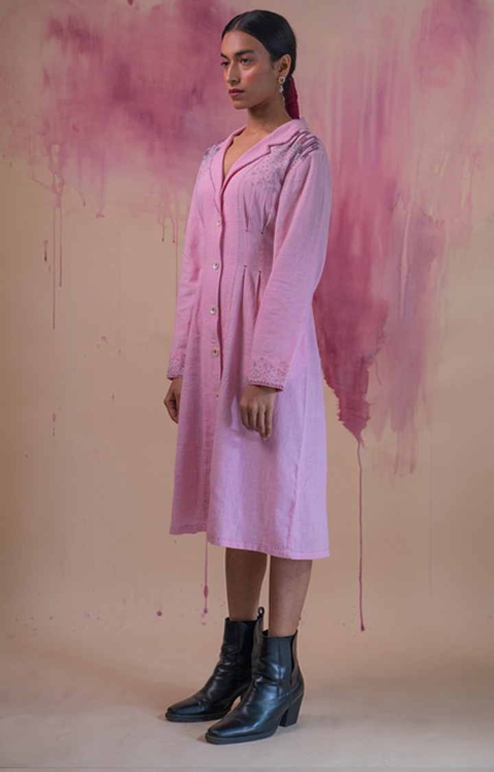 Women's Pink Cotton Shirt Dress