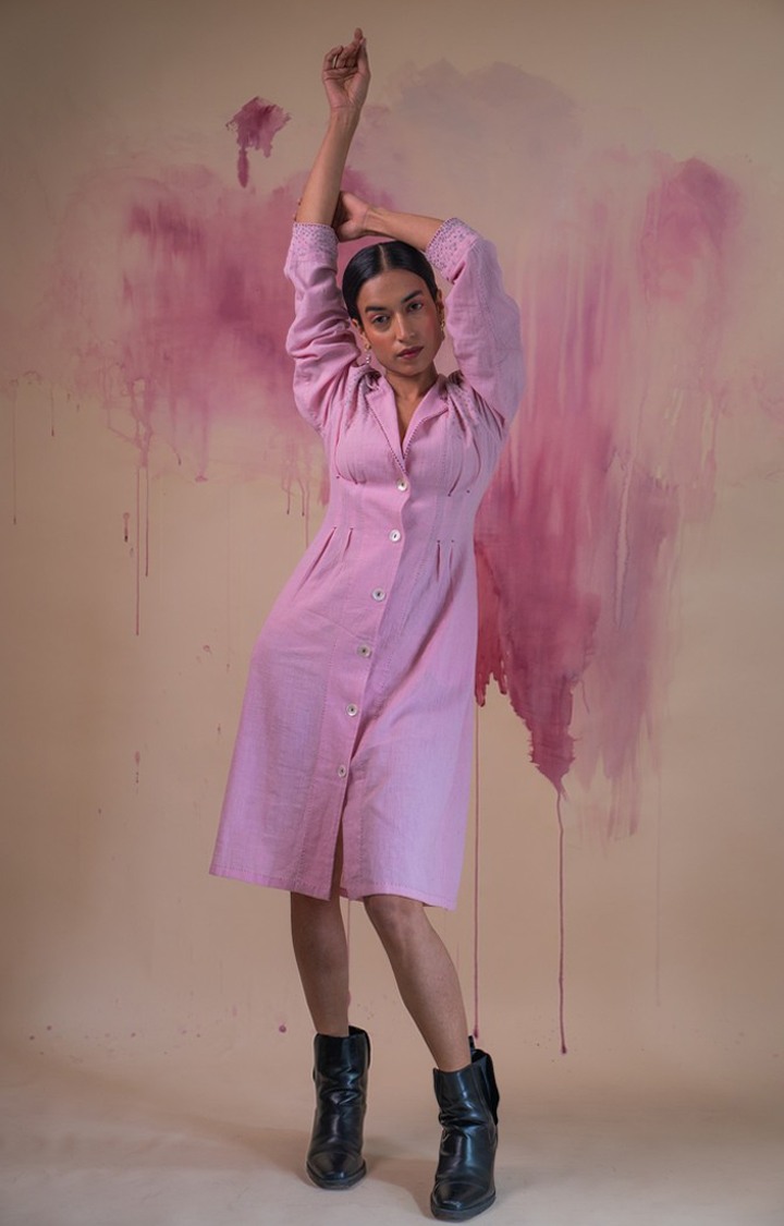 Women's Pink Cotton Shirt Dress