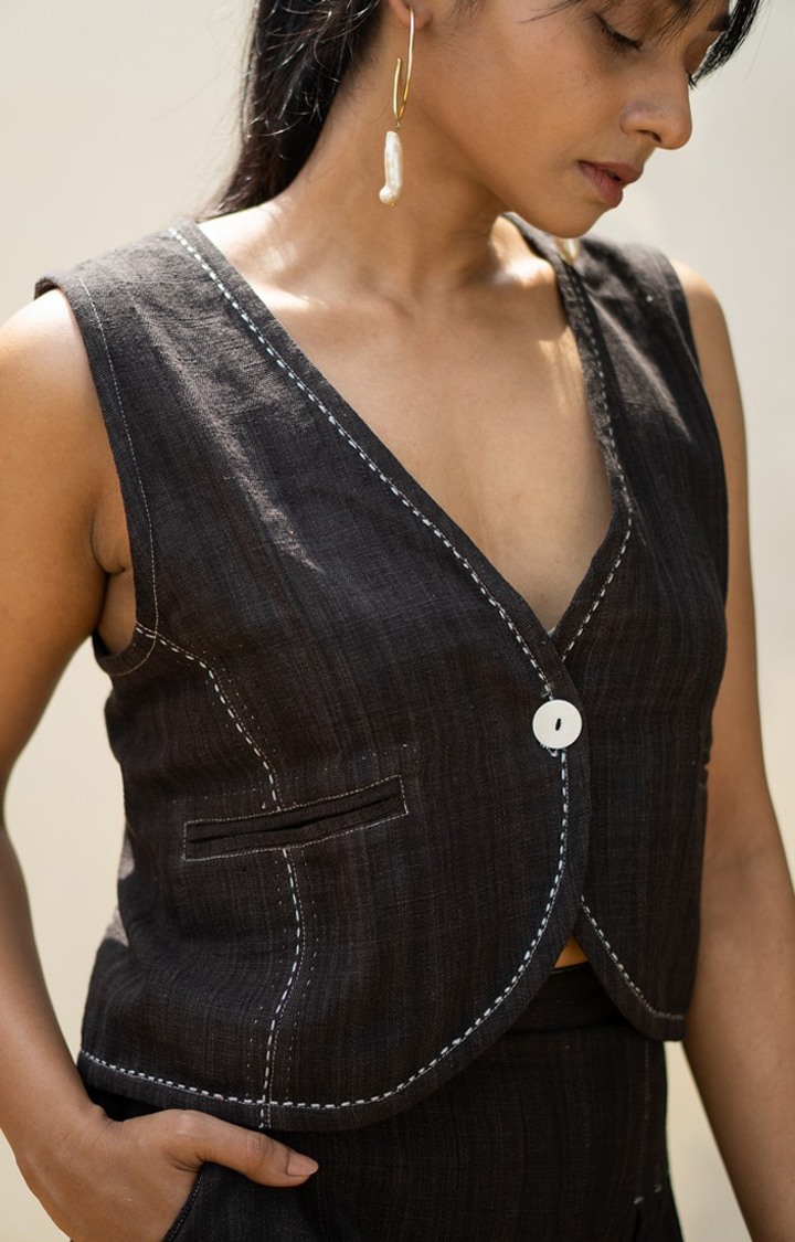 Women's Black Cotton Waistcoats