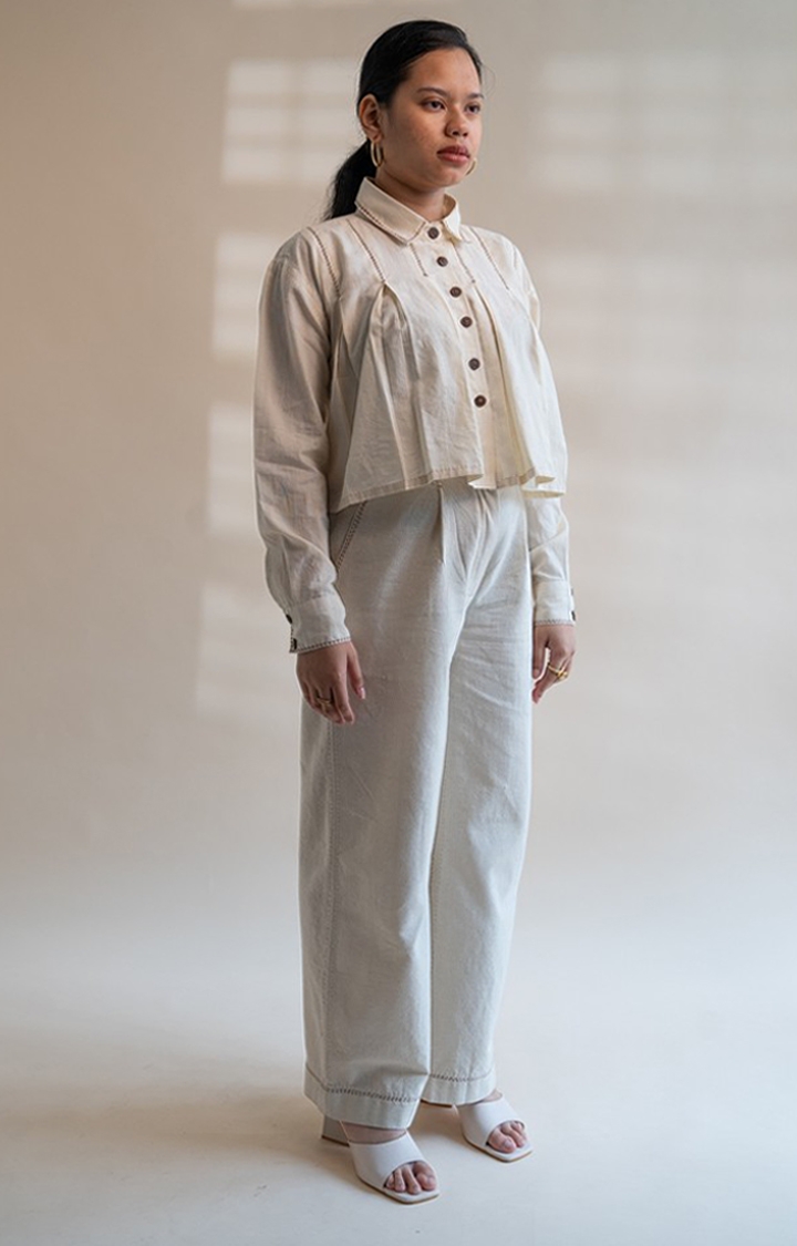 Lafaani | Women's White Cotton Crop Shirts