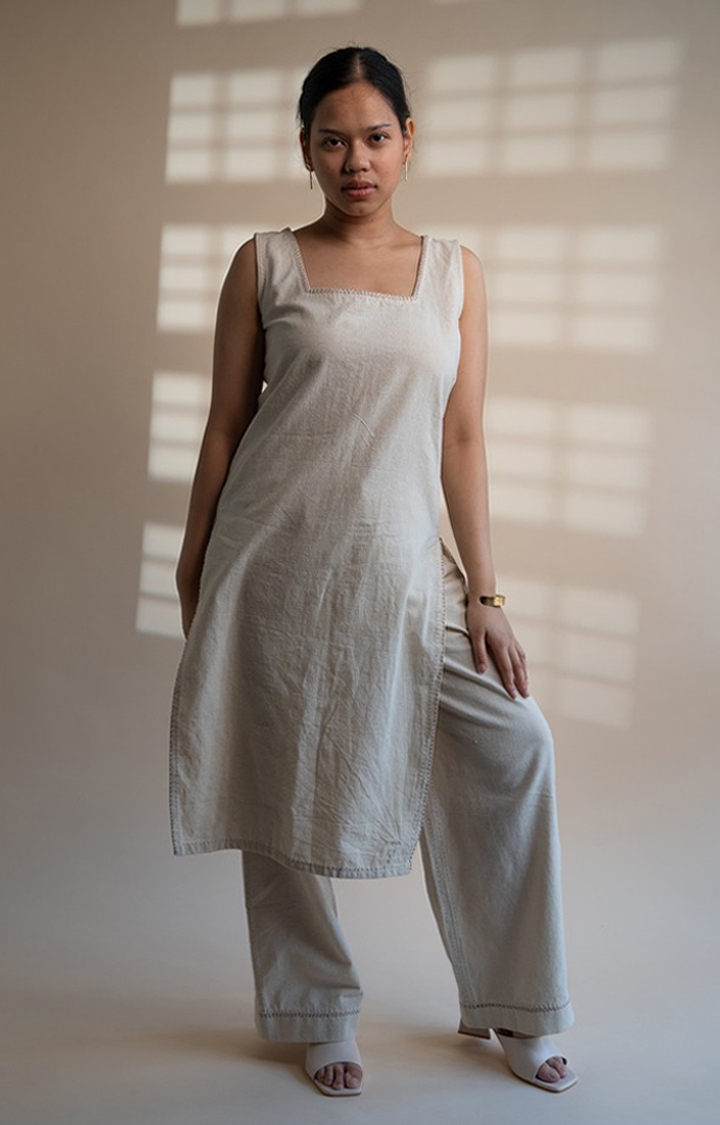 Lafaani | Women's Off White & Green Cotton Tunics