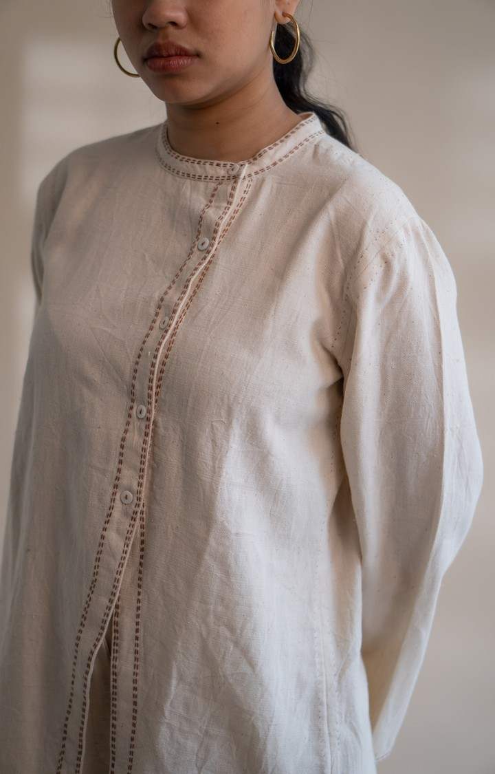 Women's Off White Cotton Shirt Dress