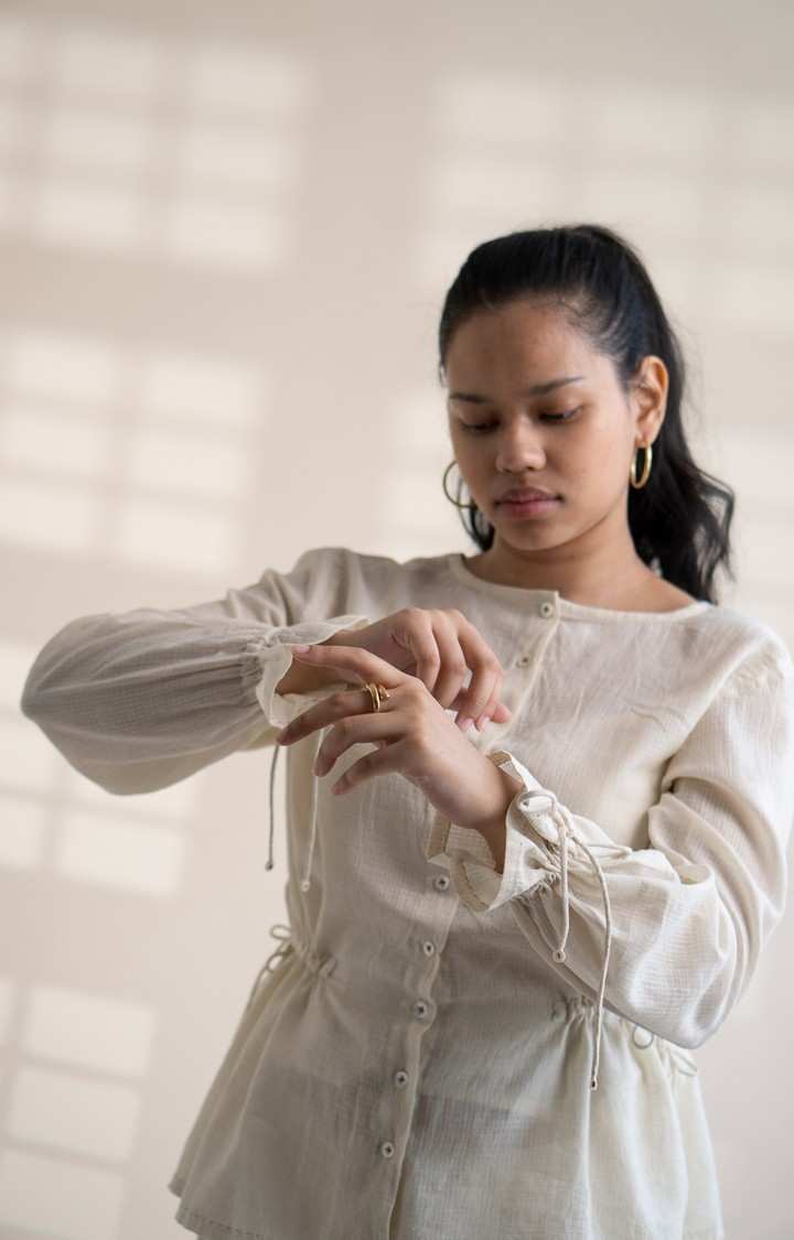 Women's White Cotton Peplum Top