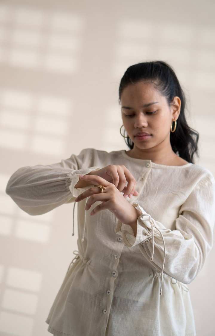 Women's White Cotton Peplum Top