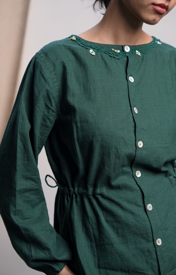 Women's Green Cotton Peplum Top