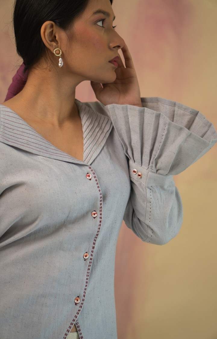 Women's Sky Blue Cotton Casual Shirts