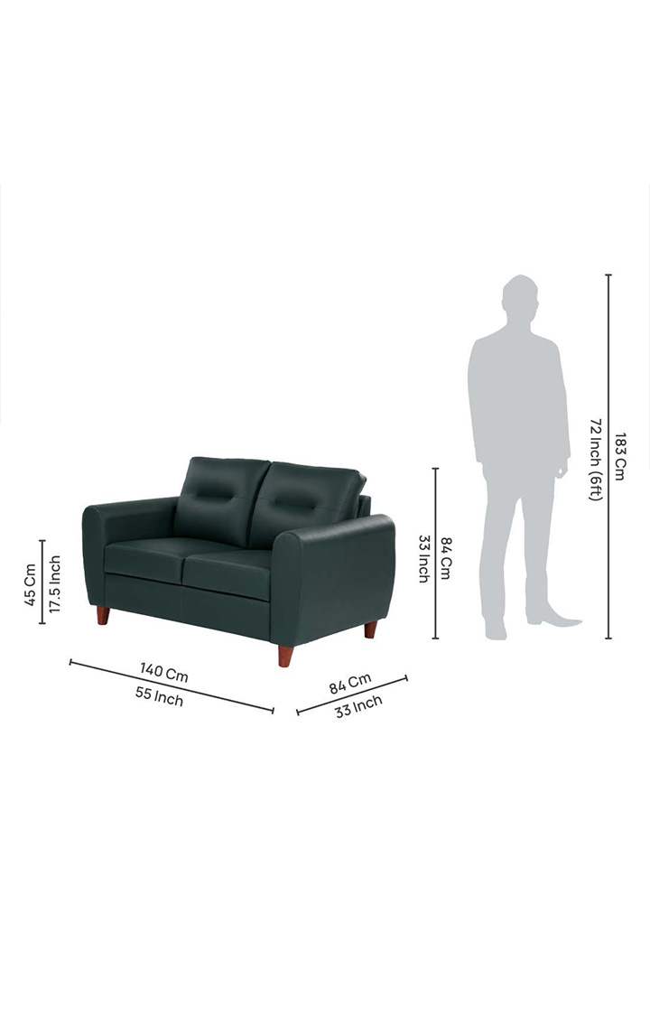 neudot Scott Sofa for Living Room |2 Persons Sofa|Premium Leatherette with Cushioned Armrest | Solid Wood Frame|2 Seater in Castle Green Color