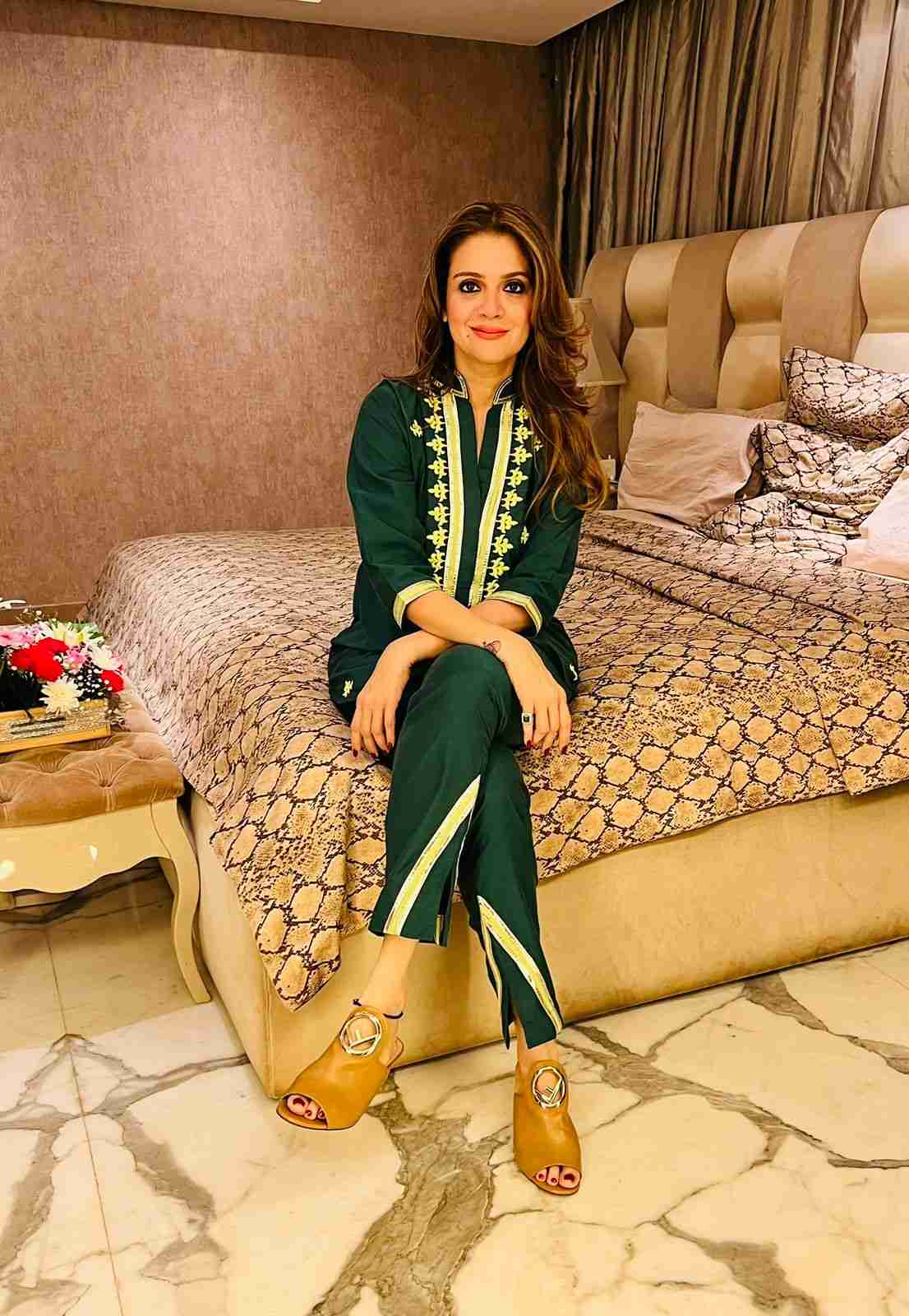 Bottle green kurti coord