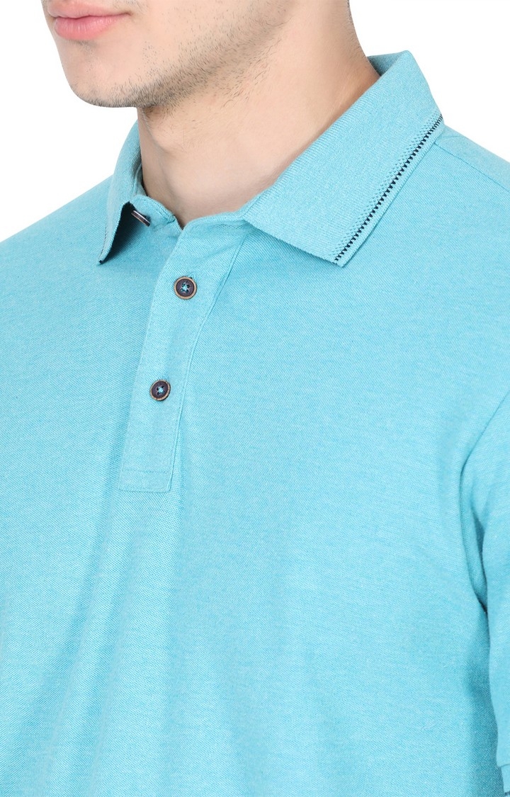 JBP-PL-181C RIVER BLUE Men's Blue Cotton Solid Polos