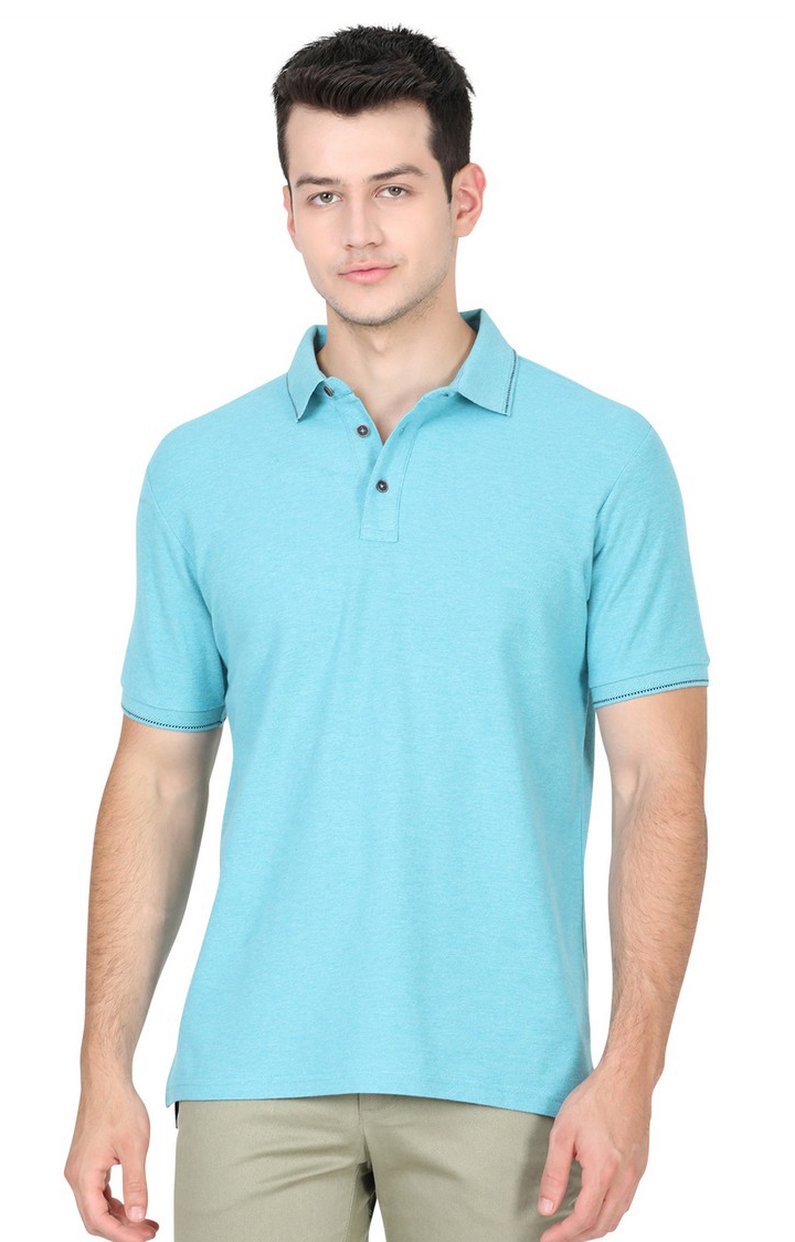 JBP-PL-181C RIVER BLUE Men's Blue Cotton Solid Polos