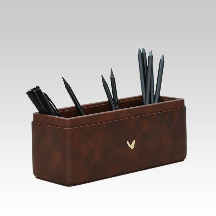 Pen/Pencil Holder | Faux Leather | Rectangular Large | Classic | Brown