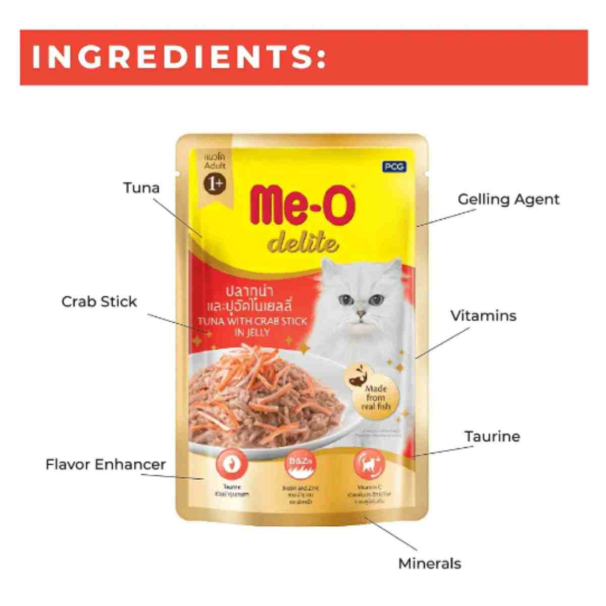 Me-O Pouch Delite Tuna Crab Stick In Jelly Wet Cat Food, 70g