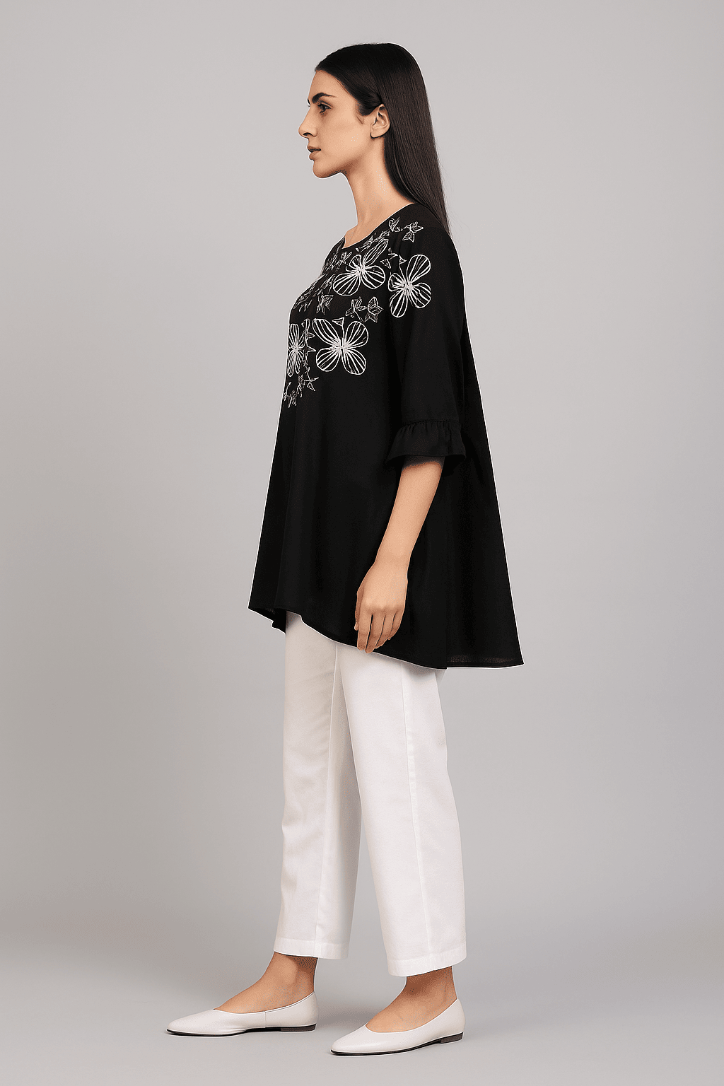 Women's Black  Embroidered co-ord With White Pant
