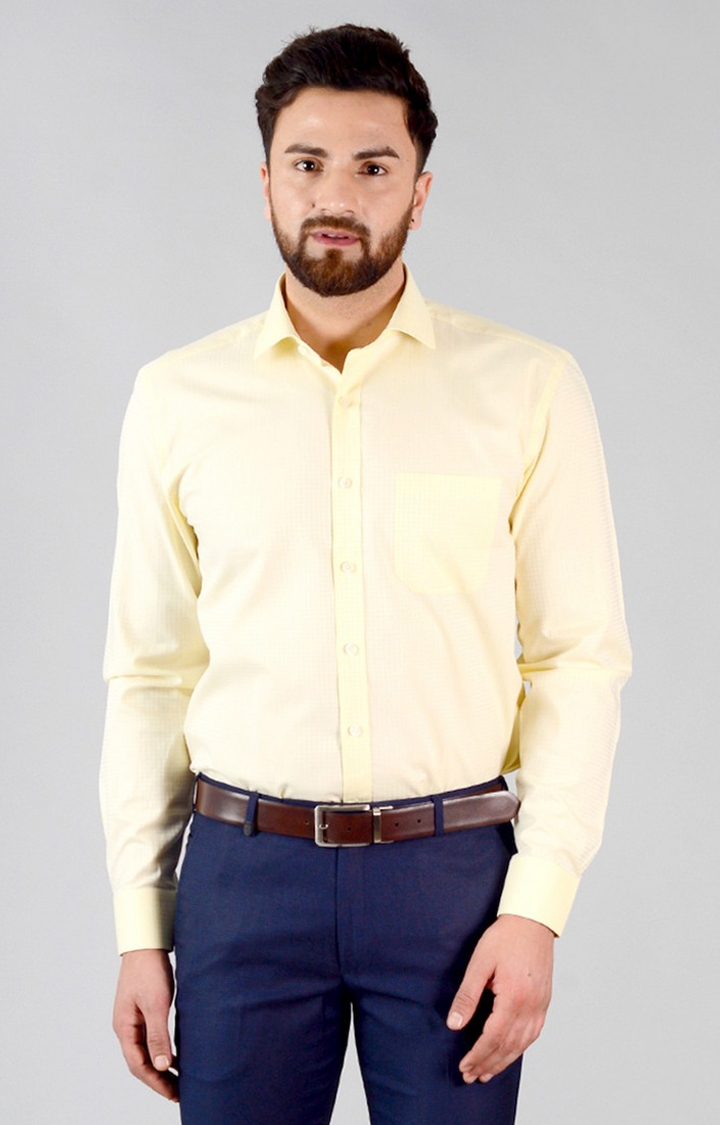 JadeBlue | Men's Yellow Cotton Checked Formal Shirts 0