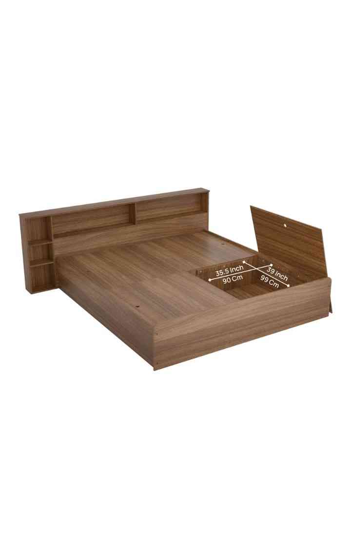 NEUDOT Yovalty King Size Bed Leno Teak Engineered Wood Double Bed Cot for Bedroom headboard Storage