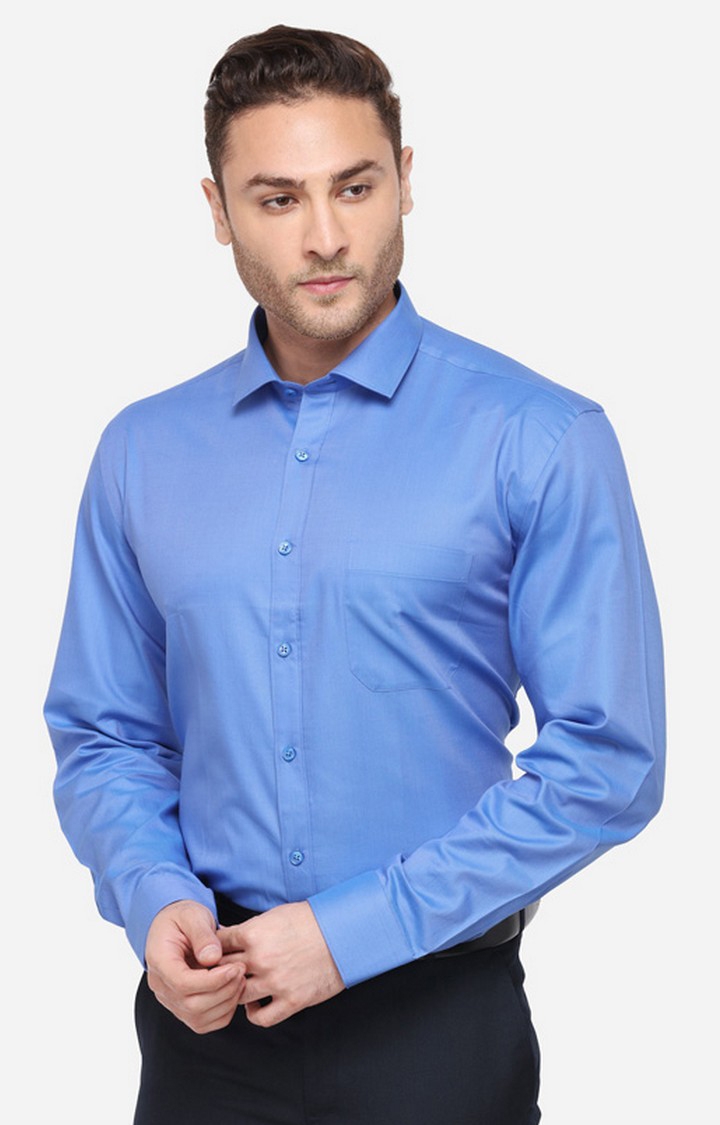 JadeBlue | Men's Blue Cotton Blend Solid Formal Shirts 0