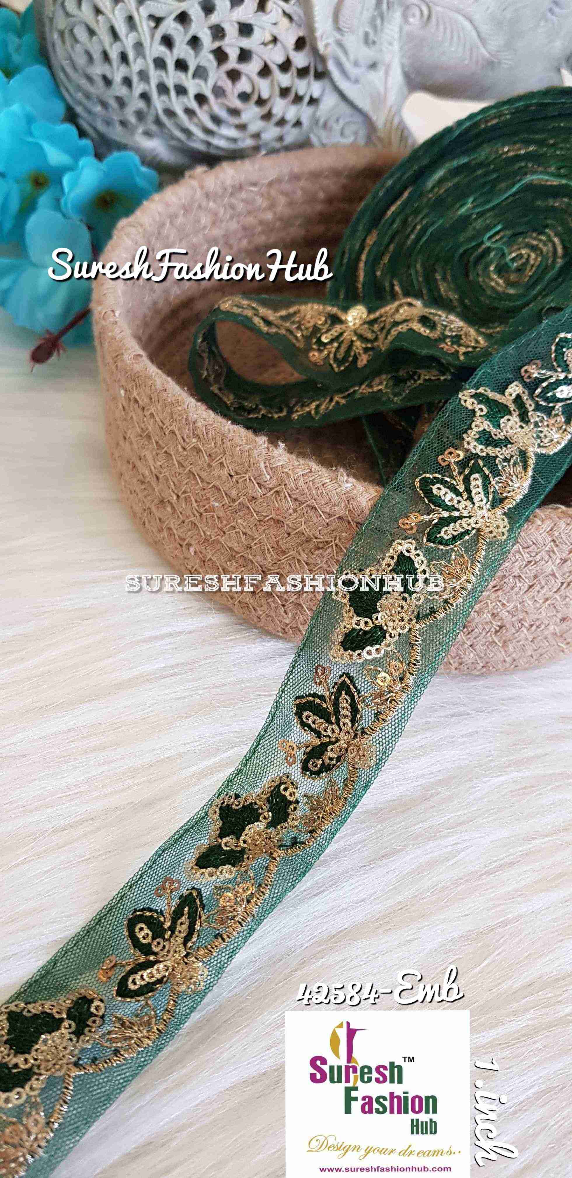 Leafy Loom Green Mesh Designer Trim