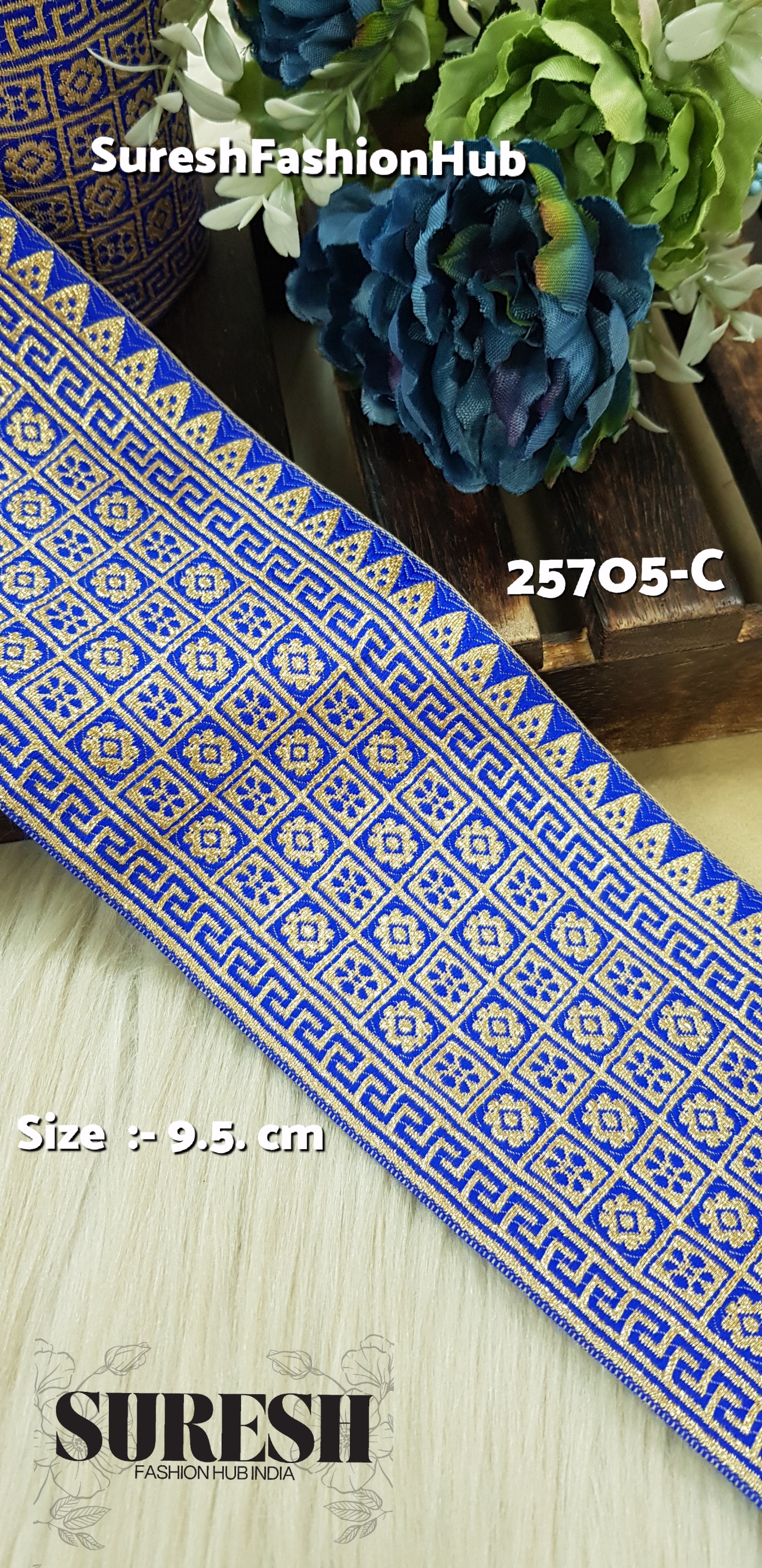 25705-C Royal Blue Banarasi Floral Lace