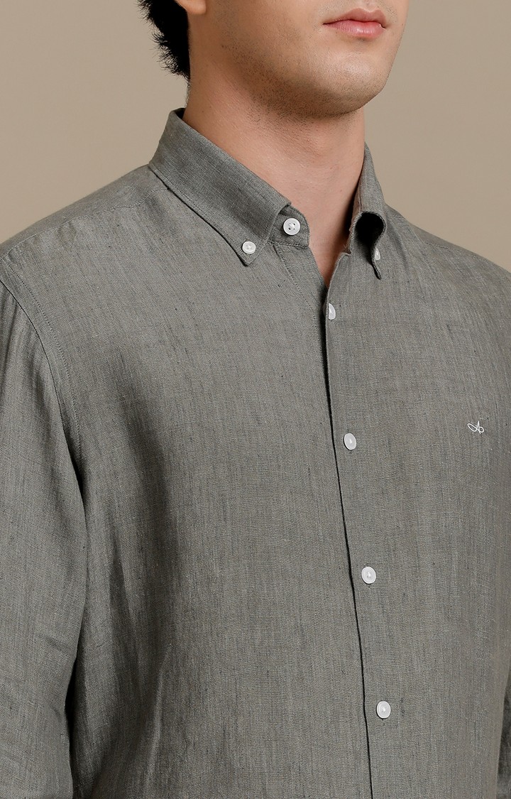 Men's Grey Linen Melange Casual Shirt