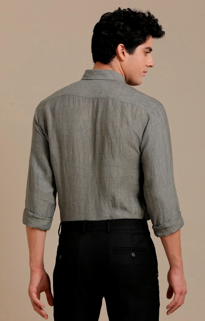 Men's Grey Linen Melange Casual Shirt