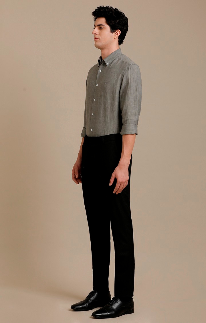 Men's Grey Linen Melange Casual Shirt
