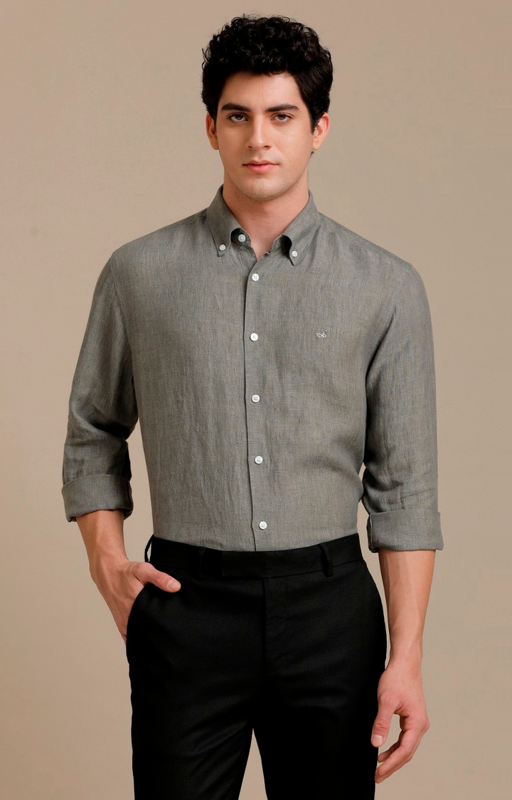 Aldeno | Men's Grey Linen Melange Casual Shirt