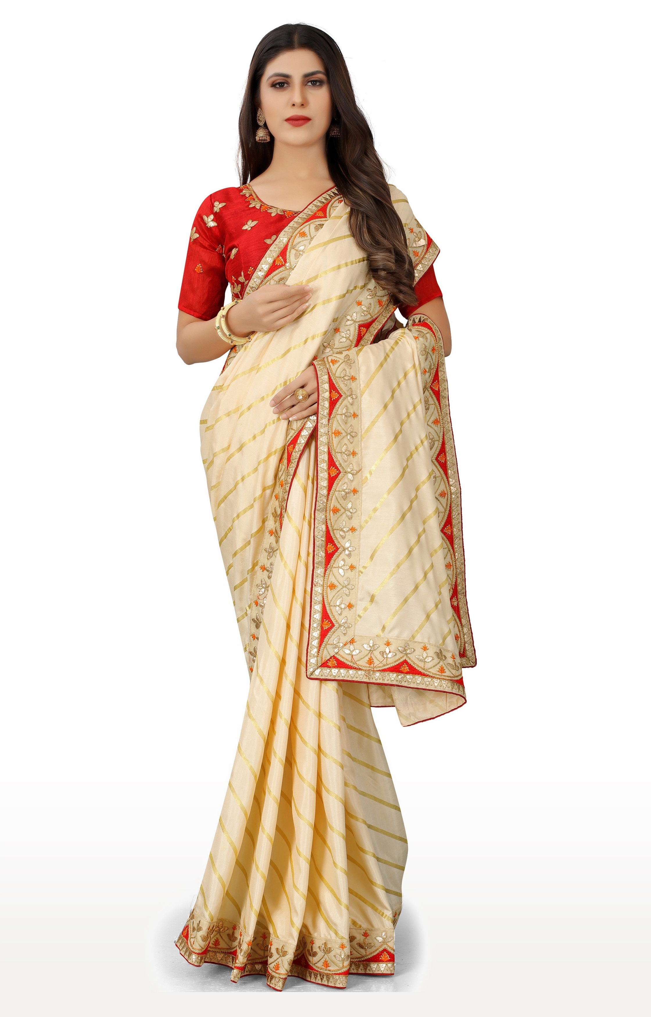 Sof Banarasi Silk Saree with Leheriya Zari Weaving Dvanza - dvz0003408