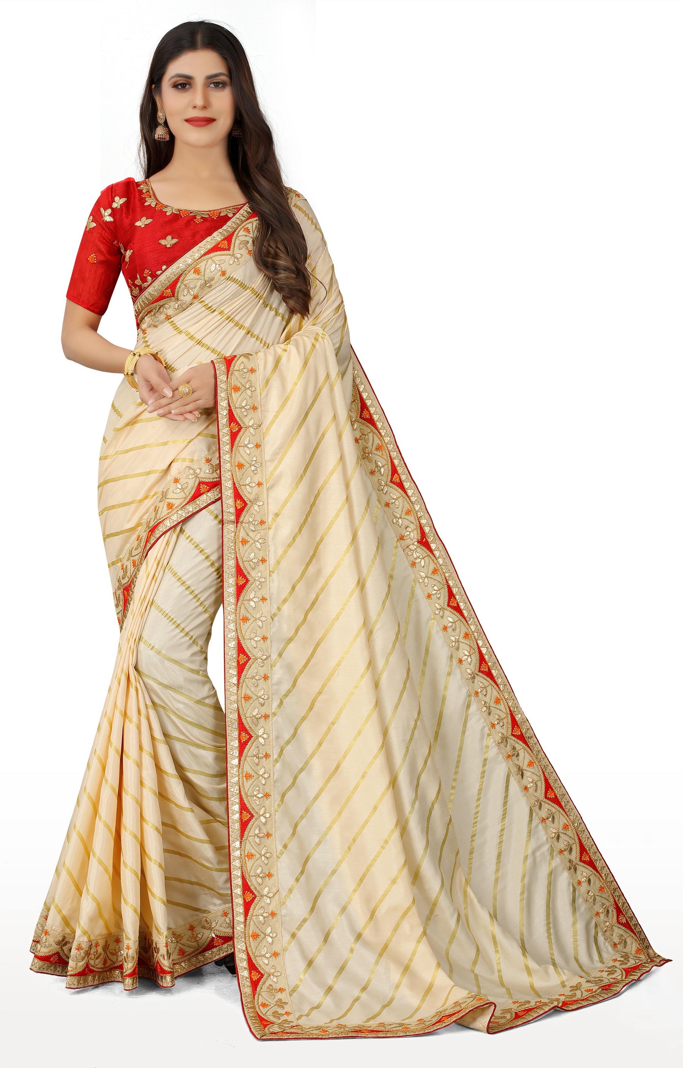 Vibrant Leheriya Tabby Silk Saree: Multicolor Elegance – Luxurion World