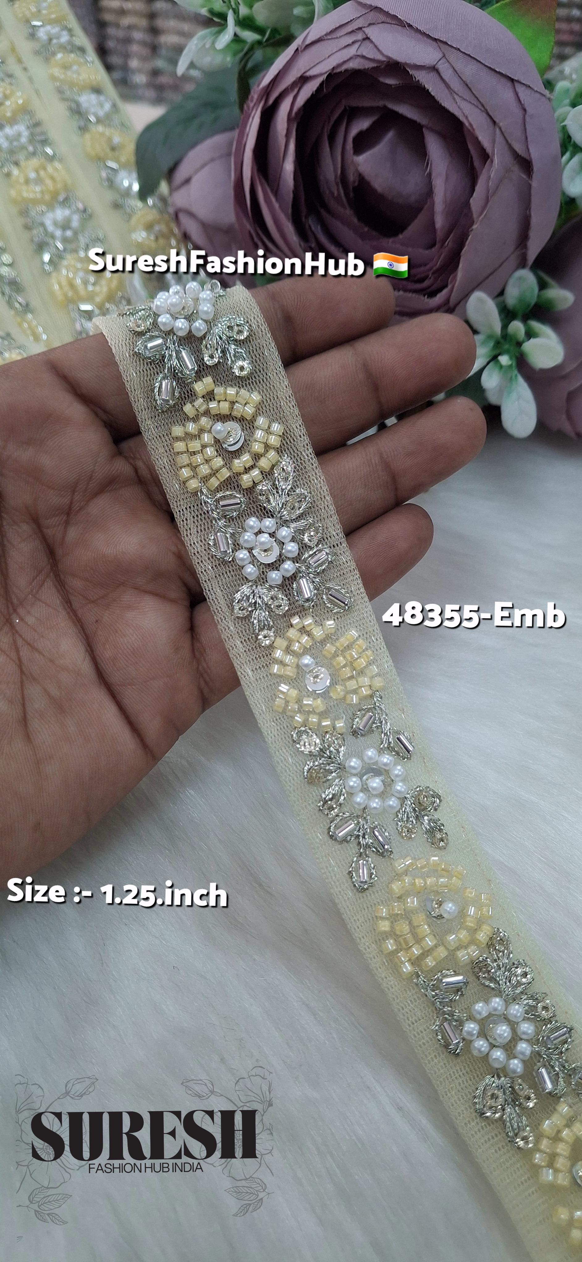 Yellow Beaded Bloom Net Embroidered Lace