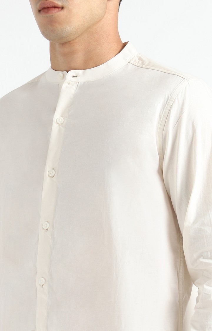 Men Beige Cotton Solid Casual Shirts