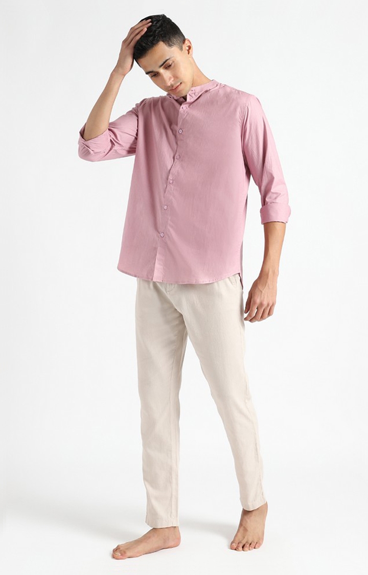 livbio | Men Purple Cotton Solid Casual Shirts 1