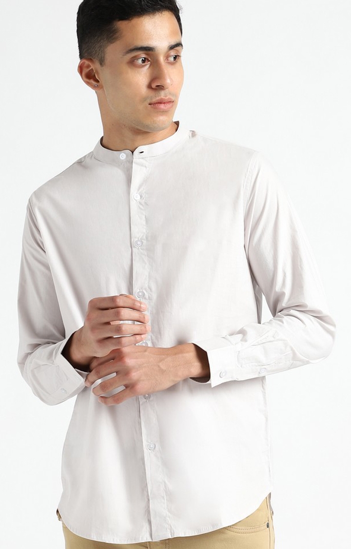 livbio | Men Grey Cotton Solid Casual Shirts