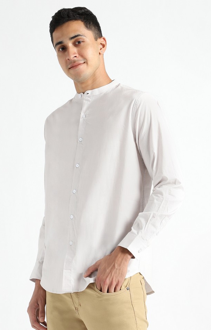 Men Grey Cotton Solid Casual Shirts