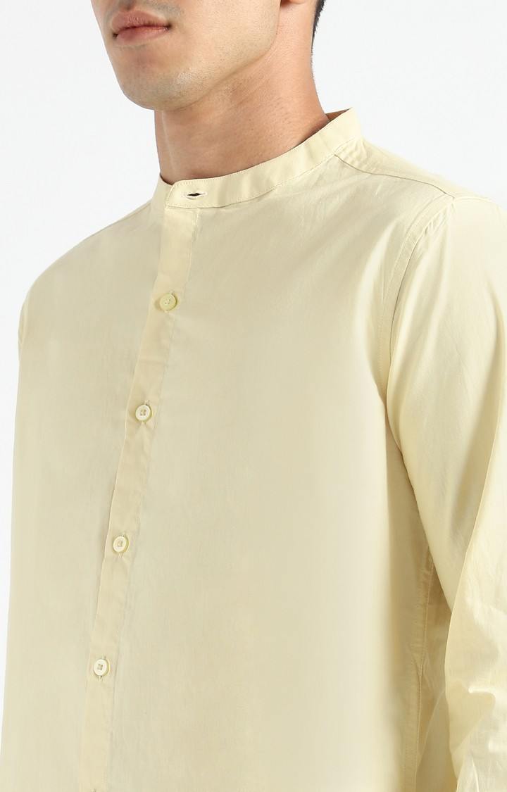 Men Yellow Cotton Solid Casual Shirts