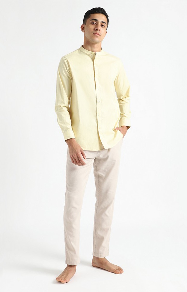 Men Yellow Cotton Solid Casual Shirts