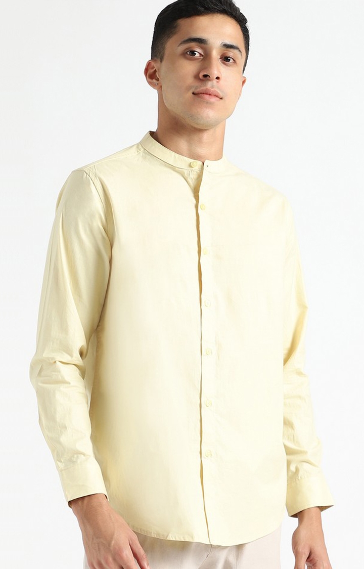 livbio | Men Yellow Cotton Solid Casual Shirts