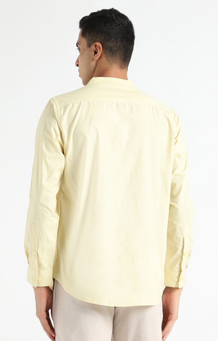 Men Yellow Cotton Solid Casual Shirts