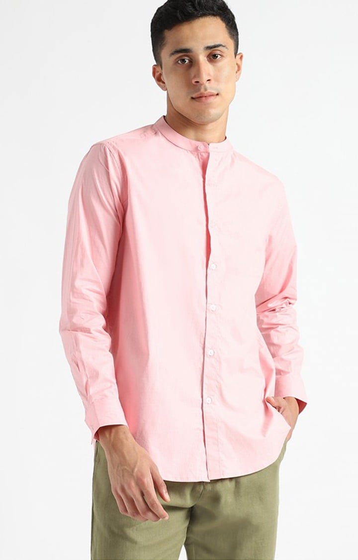 Men Pink Cotton Solid Casual Shirts