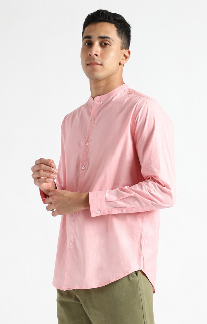 Men Pink Cotton Solid Casual Shirts